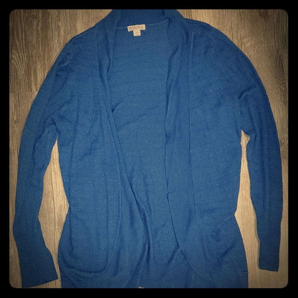 Blue open front cardigan